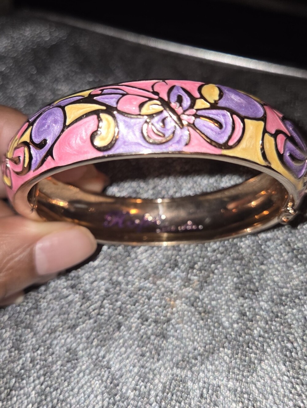 The Bradford Exchange Pink, Purple & Yellow Floral Enamel HOPE Bangle Bracelet